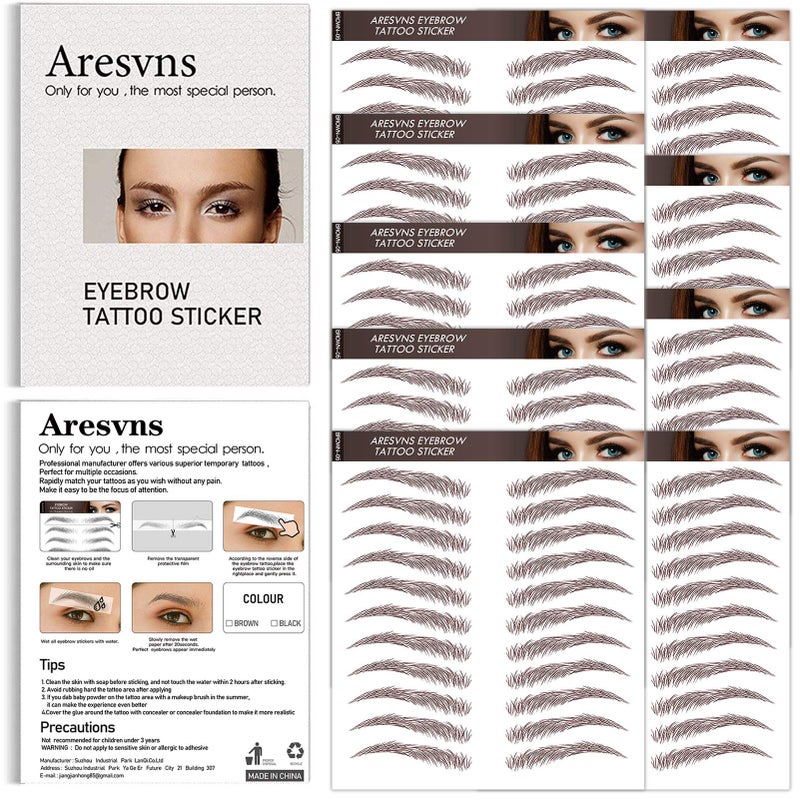 Aresvns Eyebrow Tattoo Stickers 99 Pairs! 9 Sheets Brown Fake Eyebrows,4D Tattoo Eyebrow with Real Hair,Eyebrow Transfer Stickers Christmas Gift - Image 3